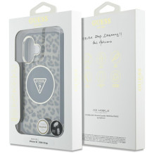 Guess HC IML Leopard Triangle Cord Strap MagSafe iPhone 16 Case - Brown