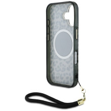 Guess HC IML Leopard Triangle Cord Strap MagSafe dėklas iPhone 16 - juodas