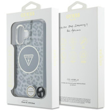Guess HC IML Leopard Triangle Cord Strap MagSafe dėklas iPhone 16 - juodas