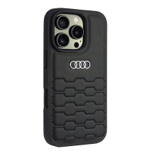 Audi sintetinės odos iPhone 16 Pro 6,3 colio juodas / juodas kietas dėklas AU-TPUPCIP16P-GT / D2-BK Audi sintetinės odos iPhone 16 Pro 6,3 colio juodas / juodas kietas dėklas AU-TPUPCIP16P-GT / D2-BK