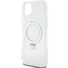 Guess GUHMP15MHRSGSD iPhone 15 Plus / 14 Plus 6.7" transparent / transparent hardcase Ring Stand Script Glitter Mag