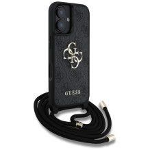 Guess 4G Big Logo Cord Stap Crossbody dėklas, skirtas iPhone 16 Plus Black