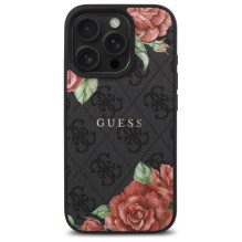 Guess GUHMP16LP4ROPEMCK iPhone 16 Pro 6,3' juodas / juodas kietas dėklas 4G Gėlės Spausdinti MagSafe