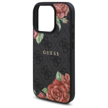 Guess GUHMP16LP4ROPEMCK iPhone 16 Pro 6,3' juodas / juodas kietas dėklas 4G Gėlės Spausdinti MagSafe