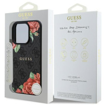 Guess GUHMP16LP4ROPEMCK iPhone 16 Pro 6,3' juodas / juodas kietas dėklas 4G Gėlės Spausdinti MagSafe