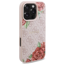 Guess GUHMP16LP4ROPEMCP iPhone 16 Pro 6,3' rožinis / rožinis kietas dėklas, 4G gėlių spausdinimas MagSafe