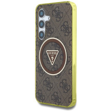 Guess 4G Glitter Triangle Buttons MagSafe dėklas, skirtas Samsung Galaxy S25 Brown