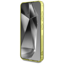 Guess 4G Glitter Triangle Buttons MagSafe dėklas, skirtas Samsung Galaxy S25 Brown