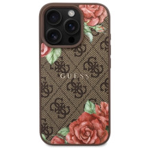 Guess GUHMP16LP4ROPEMCW iPhone 16 Pro 6,3 colio rudas / rudas kietas dėklas, 4G gėlių spausdinimas MagSafe