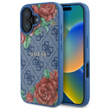 Guess GUHMP16SP4ROPEMCB iPhone 16 6,1' mėlynas / mėlynas kietas dėklas 4G Gėlės Spausdinti MagSafe