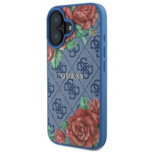 Guess GUHMP16SP4ROPEMCB iPhone 16 6,1' mėlynas / mėlynas kietas dėklas 4G Gėlės Spausdinti MagSafe
