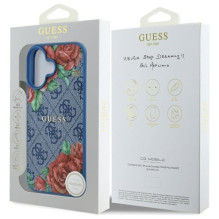 Guess GUHMP16SP4ROPEMCB iPhone 16 6,1' mėlynas / mėlynas kietas dėklas 4G Gėlės Spausdinti MagSafe