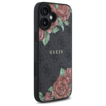 Guess GUHMP16SP4ROPEMCK iPhone 16 6,1' juodas / juodas kietas dėklas 4G Gėlės Spausdinti MagSafe