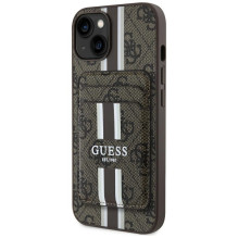Guess 4G Stripes dėklas su Magsafe pinigine iPhone 15 rudos spalvos