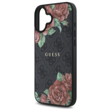 Guess GUHMP16SP4ROPEMCK iPhone 16 6,1' juodas / juodas kietas dėklas 4G Gėlės Spausdinti MagSafe