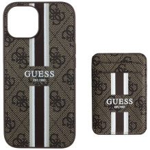 Guess 4G Stripes dėklas su Magsafe pinigine iPhone 15 rudos spalvos