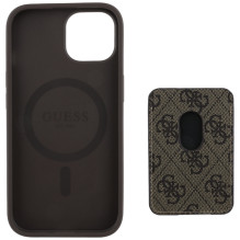Guess 4G Stripes dėklas su Magsafe pinigine iPhone 15 rudos spalvos