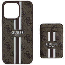 Guess 4G Stripes dėklas su Magsafe pinigine iPhone 16 Pro Max rudas