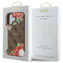 Guess GUHMP16SP4ROPEMCW iPhone 16 6,1 colio rudas / rudas kietas dėklas 4G gėlių spausdinimas MagSafe