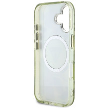 Guess Glitter Flowers Triangle Buttons MagSafe case for iPhone 16 green
