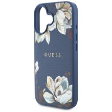 Guess Grained Printed Flower Pattern MagSafe dėklas iPhone 16 mėlynai