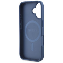 Guess Grained Printed Flower Pattern MagSafe dėklas iPhone 16 mėlynai