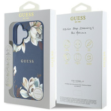 Guess Grained Printed Flower Pattern MagSafe dėklas iPhone 16 mėlynai
