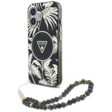 Guess Palm Trees Triangle Pearl Strap MagSafe dėklas iPhone 16 juodas