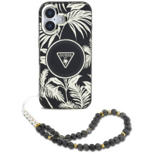 Guess Palm Trees Triangle Pearl Strap MagSafe dėklas iPhone 16 juodas