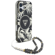 Guess Palm Trees Triangle Pearl Strap MagSafe dėklas iPhone 16 juodas