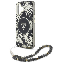 Guess Palm Trees Triangle Pearl Strap MagSafe dėklas iPhone 16 juodas