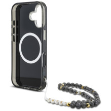 Guess Palm Trees Triangle Pearl Strap MagSafe case for iPhone 16 black