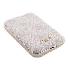 Guess Powerbank inductive 15W GUPB5FP4EMGP 5000mAh pink / pink 4G Leather Metal Logo MagSafe