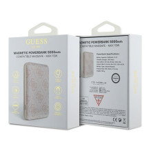 Guess Powerbank indukcinis 15W GUPB5FP4EMGP 5000mAh rožinis / rožinis 4G odinis metalinis logotipas MagSafe