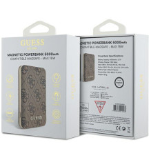 Guess Powerbank indukcinis 15W GUPB5FP4EMGW 5000mAh ruda / ruda 4G odinis metalinis logotipas MagSafe