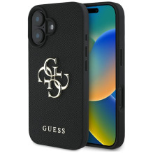 Guess Grained Big 4G Logo Small Classic Logo dėklas, skirtas iPhone 16 - juodas