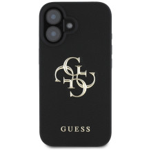 Guess Grained Big 4G Logo Small Classic Logo dėklas, skirtas iPhone 16 - juodas
