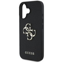 Guess Grained Big 4G Logo Small Classic Logo dėklas, skirtas iPhone 16 - juodas