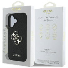 Guess Grained Big 4G Logo Small Classic Logo dėklas, skirtas iPhone 16 - juodas