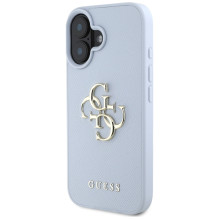 Guess Grained Big 4G Logo Small Classic Logo dėklas, skirtas iPhone 16 - mėlynas