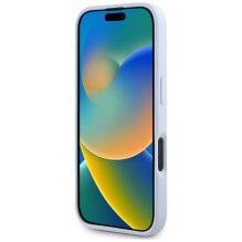 Guess Grained Big 4G Logo Small Classic Logo dėklas, skirtas iPhone 16 - mėlynas