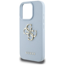 Guess Grained Big 4G Logo Small Classic Logo dėklas, skirtas iPhone 16 Pro - mėlynas