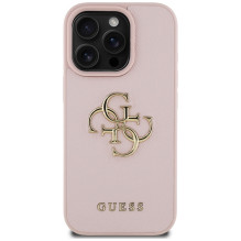 „Guess“ grūdėtas didelis 4G logotipas mažas klasikinis logotipo dėklas, skirtas „iPhone 16 Pro“ – rožinis
