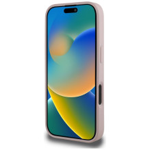 „Guess“ grūdėtas didelis 4G logotipas mažas klasikinis logotipo dėklas, skirtas „iPhone 16 Pro“ – rožinis
