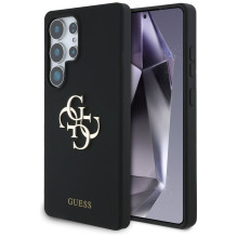 Guess Silicone Big 4G Logo Bottom Script dėklas, skirtas Samsung Galaxy S25 Ultra - juodas