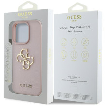 „Guess“ grūdėtas didelis 4G logotipas mažas klasikinis logotipo dėklas, skirtas „iPhone 16 Pro“ – rožinis