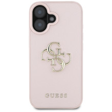 Guess Grained Big 4G Logo Small Classic Logo dėklas, skirtas iPhone 16 - rožinis