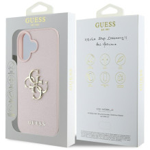 Guess Grained Big 4G Logo Small Classic Logo dėklas, skirtas iPhone 16 - rožinis