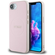 Guess Grained Ring MagSafe iPhone 16e dėklas – rožinis