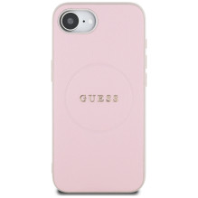 Guess Grained Ring MagSafe iPhone 16e dėklas – rožinis